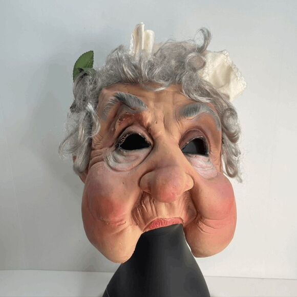 Vintage Old Lady Granny Mask Halloween Grandma Made In Germany Gray Hair‎ Bonnet - Picture 1 of 6